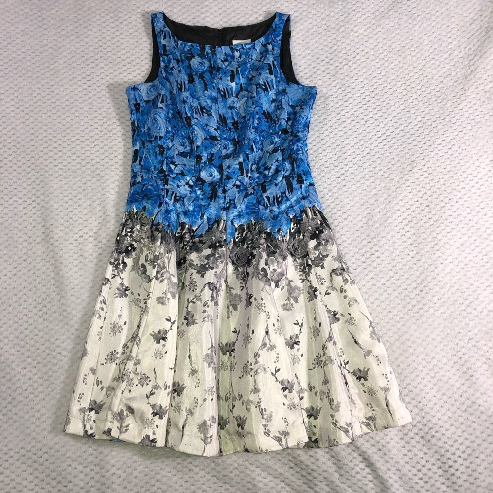 Blue Floral Fit-and-Flare Dress